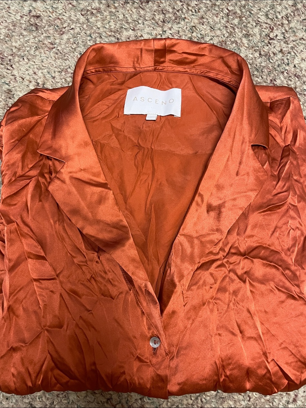 Asceno 100% silk Rust Button-Down short sleeve blouse - new